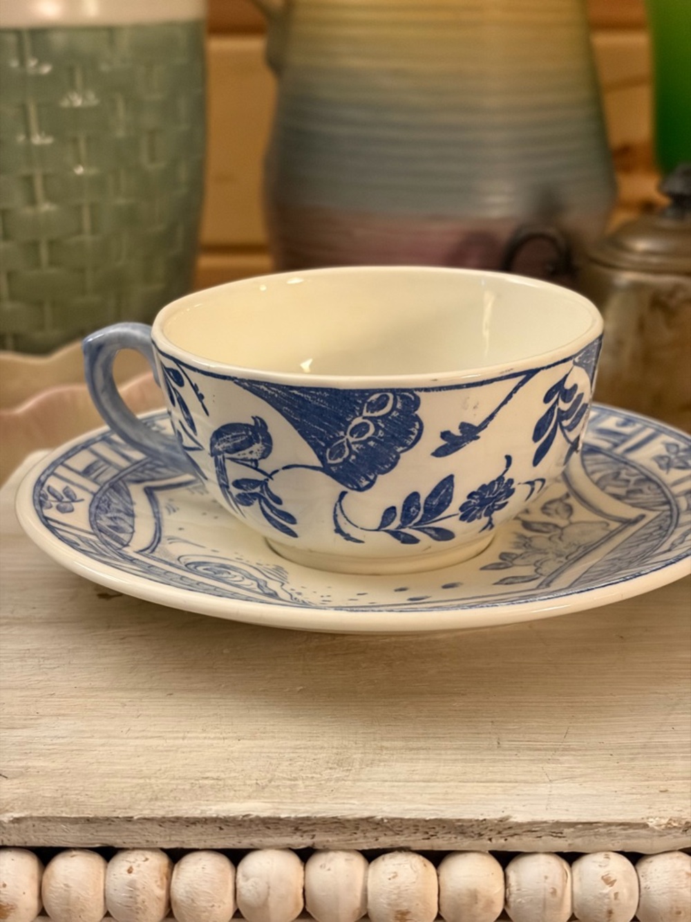 Gien France Oiseau Lyre Cup & Oiseau Bleu Saucer